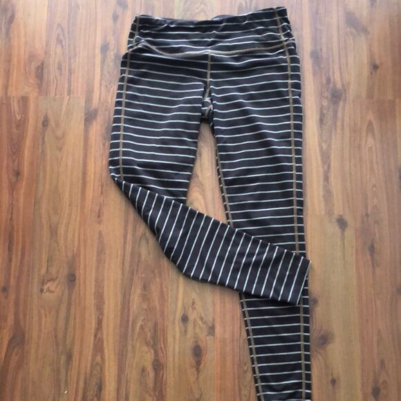 Athleta Brown and gray striped leggings exercise pants fitness pants size M - Picture 1 of 6